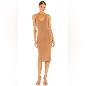 L’ANGENCE X REVOLVE Josephine v neck ribbed v neck tan stretchy dress sz medium